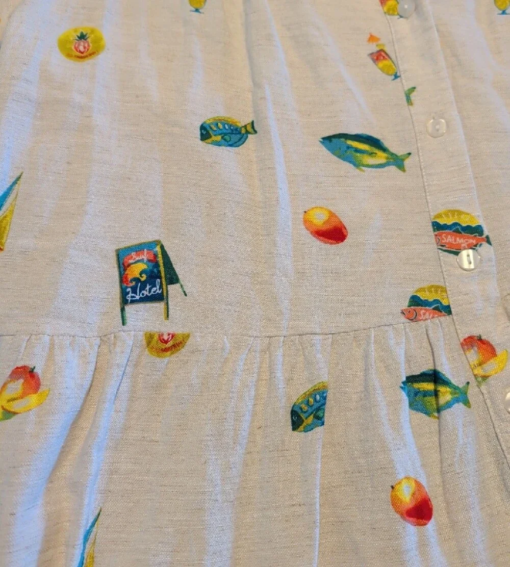 Jane + Delancey Tiered Button Front Tropical Linen Blend Dress XL - Picture 6 of 7